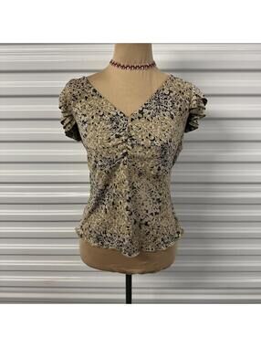 Y2k Black and tan top with ruffled sleeve